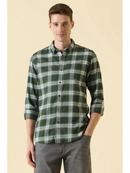 Allen Solly - Men's Green Custom Fit Check Full Sleeves Casual Shirt