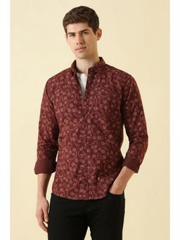 Allen Solly - Men's Brown Custom Fit Floral Print Full Sleeves Casual Shirt