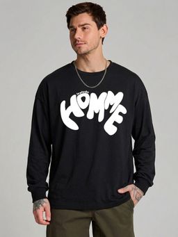 LEOTUDE - Black Men's Printed Oversized Polyester T-Shirt