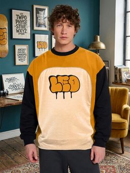 LEOTUDE - Mustard Men's Printed Oversized Polyester T-Shirt