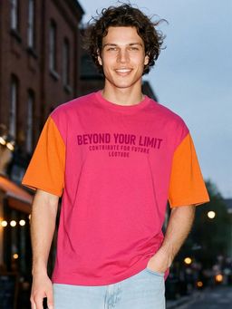 LEOTUDE - Pink Men's Oversized Cotton Blend T-Shirt