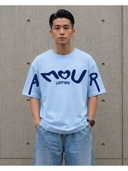 LEOTUDE - Blue Men's Printed Oversized Cotton Blend T-Shirt