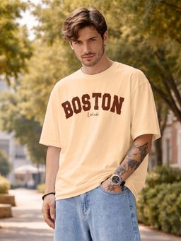 LEOTUDE - Beige Men's Oversized Cotton Blend T-Shirt