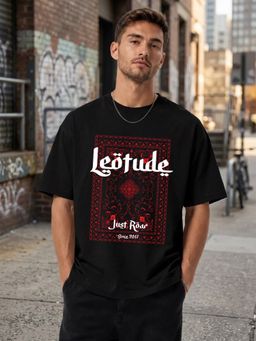LEOTUDE - Black Men's Printed Oversized Cotton Blend T-Shirt