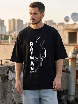 LEOTUDE - Black Men's Printed Oversized Cotton Blend T-Shirt
