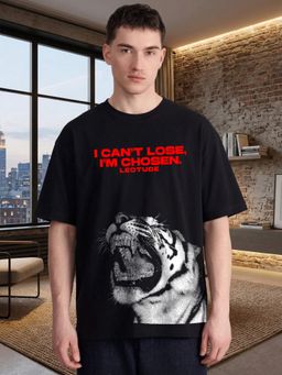 LEOTUDE - Black Men's Oversized Cotton Blend T-Shirt