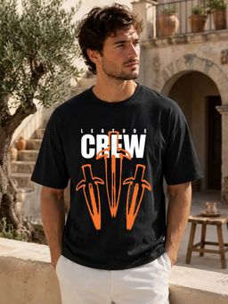 LEOTUDE - Black Men's Printed Oversized Cotton Blend T-Shirt