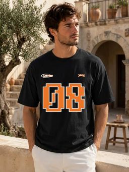 LEOTUDE - Black Men's Printed Oversized Cotton Blend T-Shirt