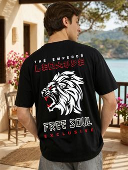 LEOTUDE - Black Men's Graphic Oversized Cotton Blend T-Shirt