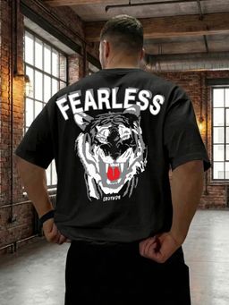 LEOTUDE - Black Men's Graphic Oversized Cotton Blend T-Shirt