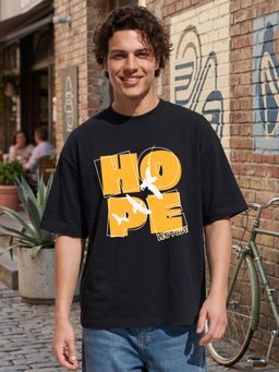 LEOTUDE - Black Men's Printed Oversized Cotton Blend T-Shirt