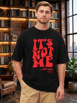 LEOTUDE - Black Men's Printed Oversized Cotton Blend T-Shirt