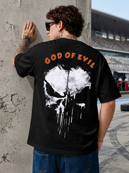 LEOTUDE - Black Men's Printed Oversized Cotton Blend T-Shirt