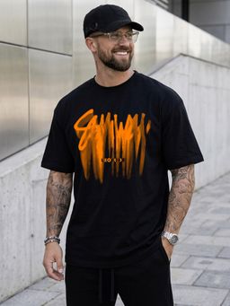 LEOTUDE - Black Men's Printed Oversized Cotton Blend T-Shirt