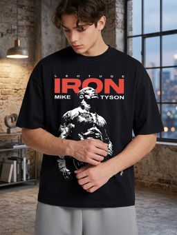 LEOTUDE - Black Men's Graphic Oversized Cotton Blend T-Shirt