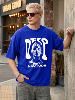 LEOTUDE - Blue Men's Printed Oversized Cotton Blend T-Shirt