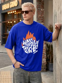 LEOTUDE - Blue Men's Printed Oversized Cotton Blend T-Shirt