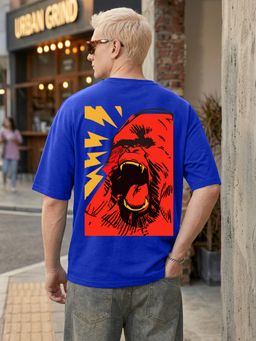 LEOTUDE - Blue Men's Printed Oversized Cotton Blend T-Shirt