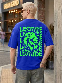 LEOTUDE - Blue Men's Printed Oversized Cotton Blend T-Shirt