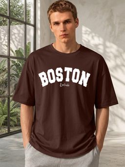 LEOTUDE - Brown Men's Printed Oversized Cotton Blend T-Shirt