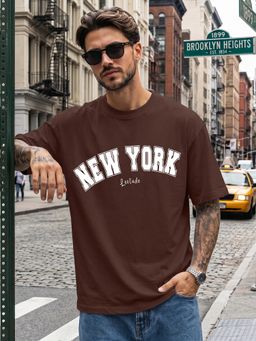LEOTUDE - Brown Men's Printed Oversized Cotton Blend T-Shirt