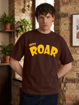 LEOTUDE - Brown Men's Printed Oversized Cotton Blend T-Shirt
