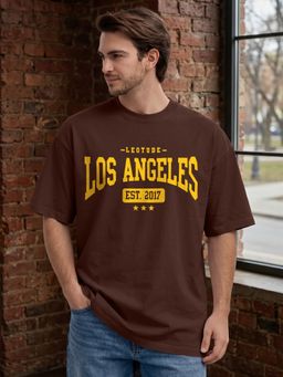 LEOTUDE - Brown Men's Printed Oversized Cotton Blend T-Shirt