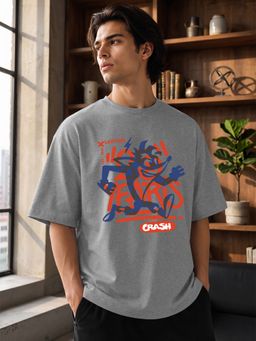LEOTUDE - Grey Men's Printed Oversized Cotton Blend T-Shirt