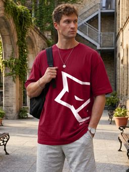 LEOTUDE - Maroon Men's Printed Oversized Cotton Blend T-Shirt