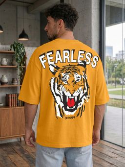 LEOTUDE - Mustard Men's Oversized Cotton Blend T-Shirt