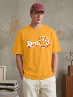 LEOTUDE - Mustard Men's Printed Oversized Cotton Blend T-Shirt