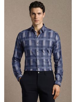 Louis Philippe - Men'S Navy Blue Slim Fit Check Full Sleeves Casual Shirt