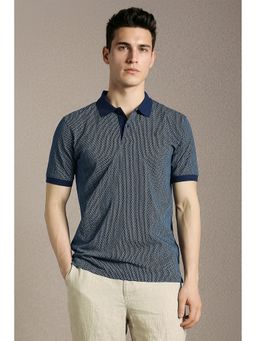 Louis Philippe - Men'S Navy Blue Print Polo T-Shirt