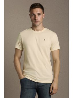 Louis Philippe - Men'S Beige Solid Crew Neck T-Shirt