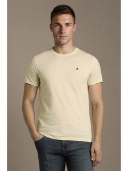 Louis Philippe - Men'S Beige Solid Crew Neck T-Shirt