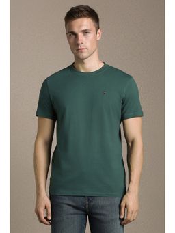 Louis Philippe - Men'S Green Solid Crew Neck T-Shirt