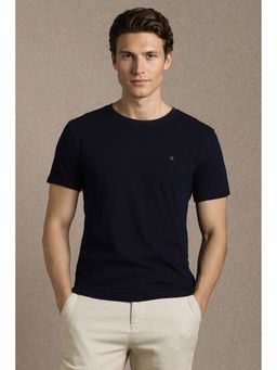 Louis Philippe - Men'S Navy Blue Solid Crew Neck T-Shirt