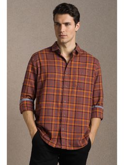 Louis Philippe - Men'S Brown Slim Fit Check Full Sleeves Casual Shirt