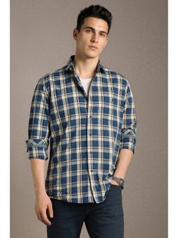 Louis Philippe - Men'S Blue Slim Fit Check Full Sleeves Casual Shirt