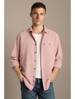Louis Philippe - Men'S Pink Slim Fit Solid Full Sleeves Casual Shirt