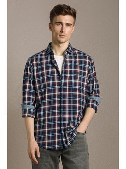 Louis Philippe - Men'S Navy Blue Slim Fit Check Full Sleeves Casual Shirt