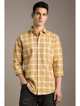 Louis Philippe - Men'S Yellow Slim Fit Check Full Sleeves Casual Shirt