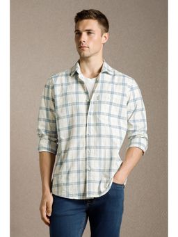 Louis Philippe - Men'S Beige Slim Fit Check Full Sleeves Casual Shirt