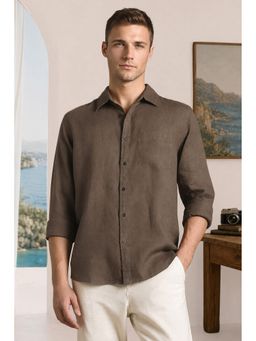 Louis Philippe - Men'S Brown Relaxed Fit Solid Full Sleeves Casual Shirt