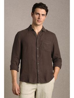 Louis Philippe - Men'S Brown Relaxed Fit Solid Full Sleeves Casual Shirt
