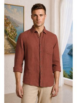 Louis Philippe - Men'S Rust Relaxed Fit Solid Full Sleeves Casual Shirt