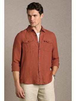Louis Philippe - Men'S Rust Relaxed Fit Solid Full Sleeves Casual Shirt