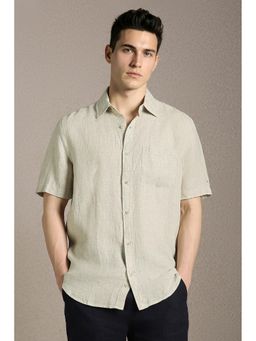 Louis Philippe - Men'S Beige Relaxed Fit Solid Casual Shirt