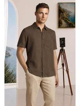 Louis Philippe - Men'S Brown Relaxed Fit Solid Casual Shirt