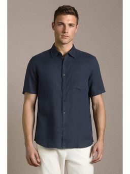 Louis Philippe - Men'S Navy Blue Relaxed Fit Solid Casual Shirt
